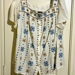 Torrid - Embroidered Square Neck Peasant Blouse Size 2